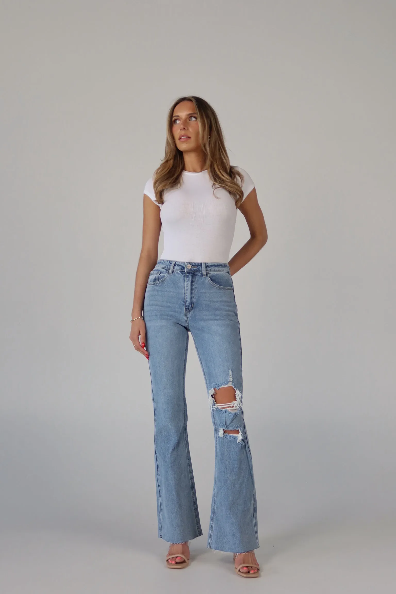 Matty Distressed Flare Jeans
