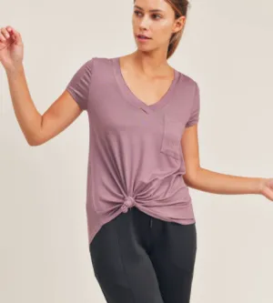 Mauve Vneck Pocket Shirt