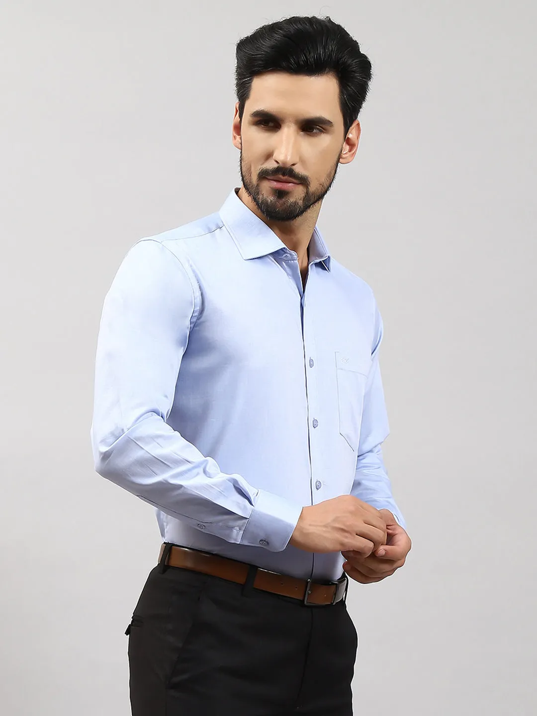 Men Blue Solid Collar Full Sleeve Shirts