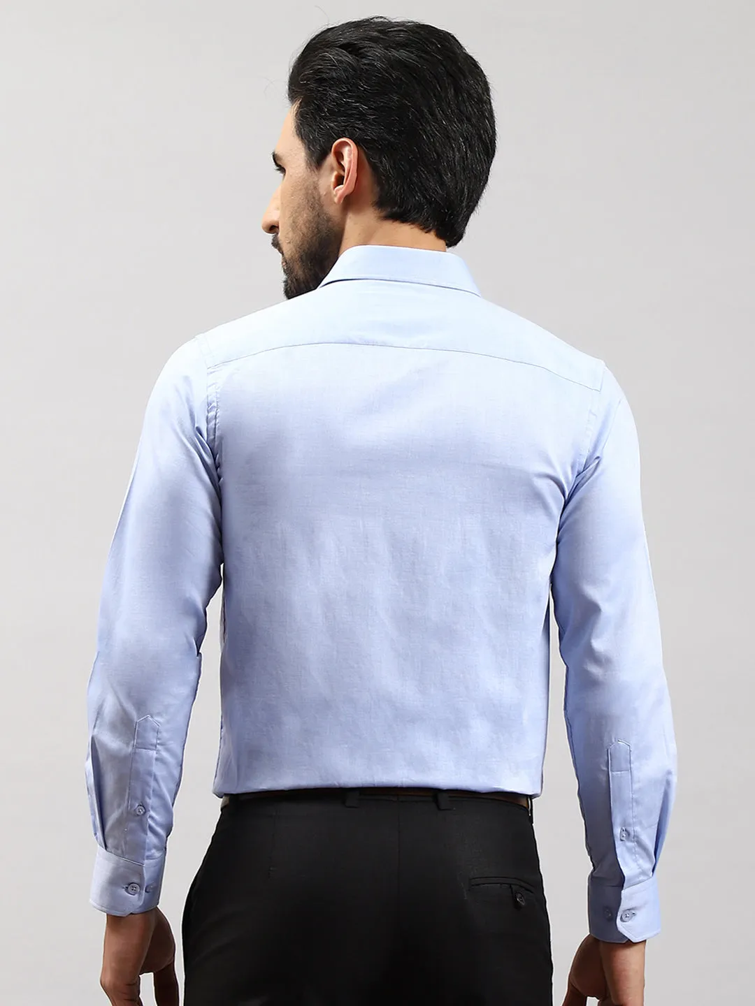 Men Blue Solid Collar Full Sleeve Shirts