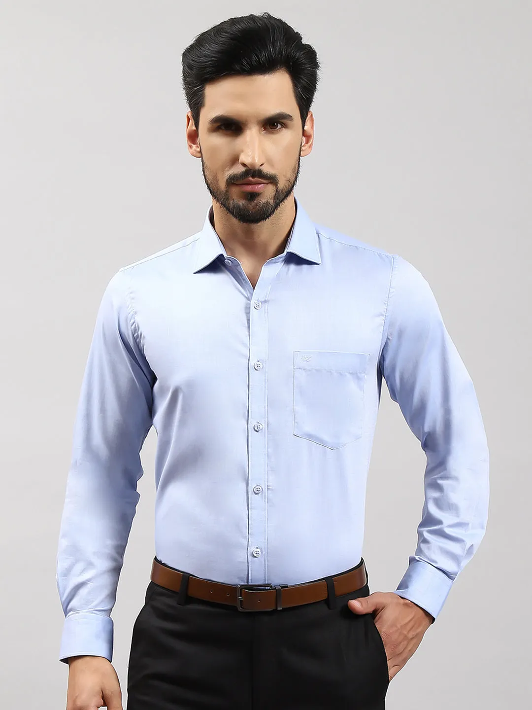 Men Blue Solid Collar Full Sleeve Shirts