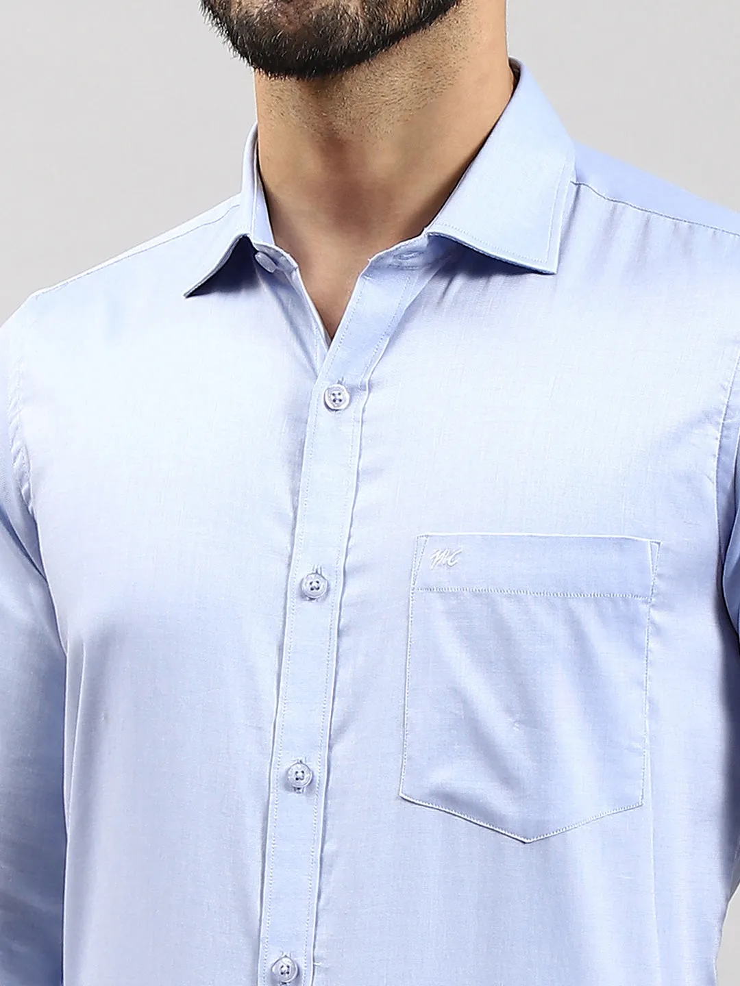 Men Blue Solid Collar Full Sleeve Shirts