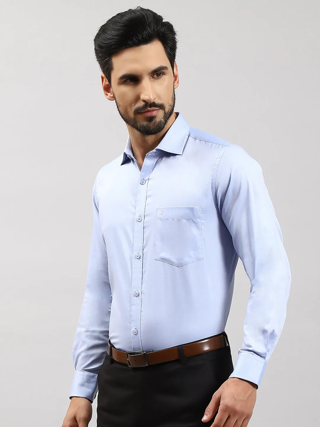 Men Blue Solid Collar Full Sleeve Shirts