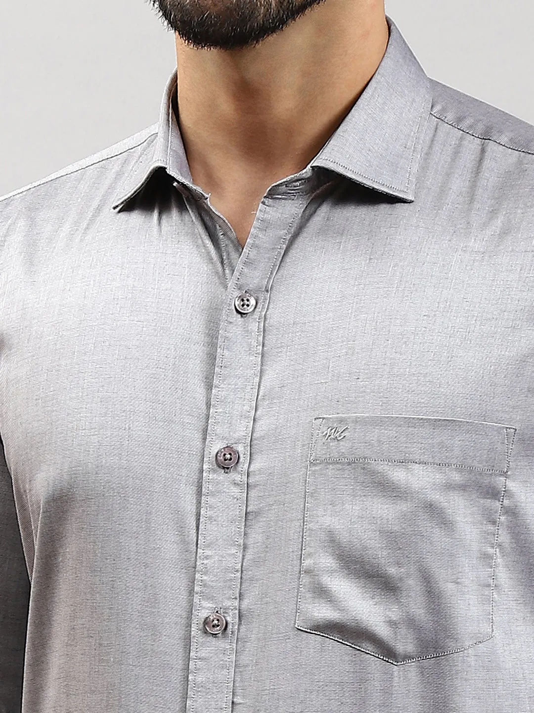 Men Grey Solid Collar Full Sleeve Shirts