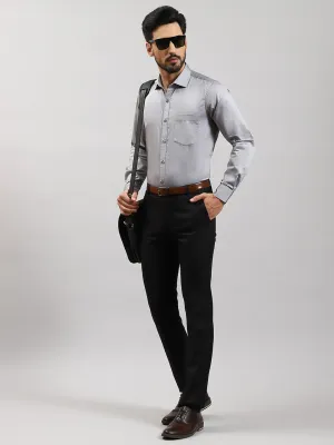 Men Grey Solid Collar Full Sleeve Shirts