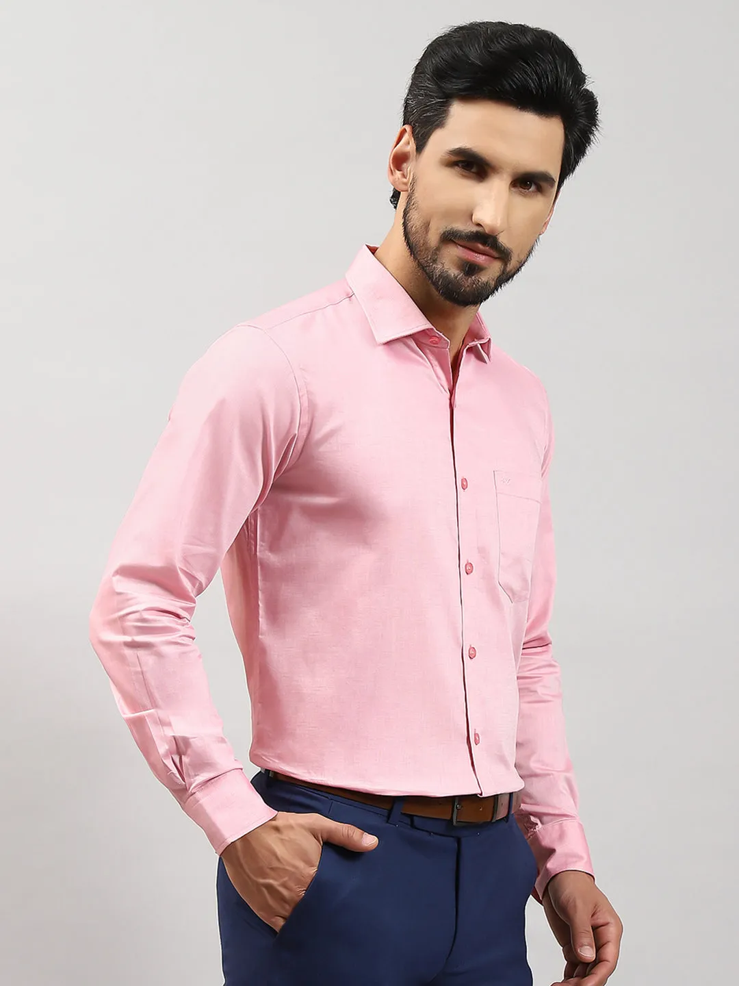 Men Pink Solid Collar Full Sleeve Shirts