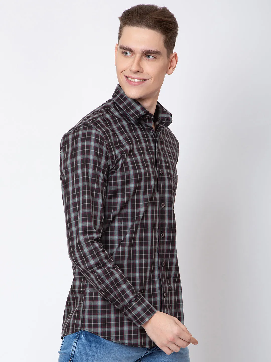 Mens Blue Color Check Shirt