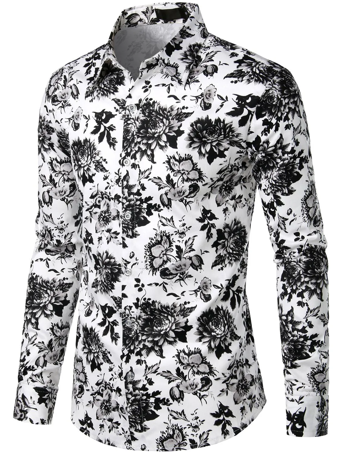 Men's Floral  Long Sleeve Cotton Casual Button Down Shirt