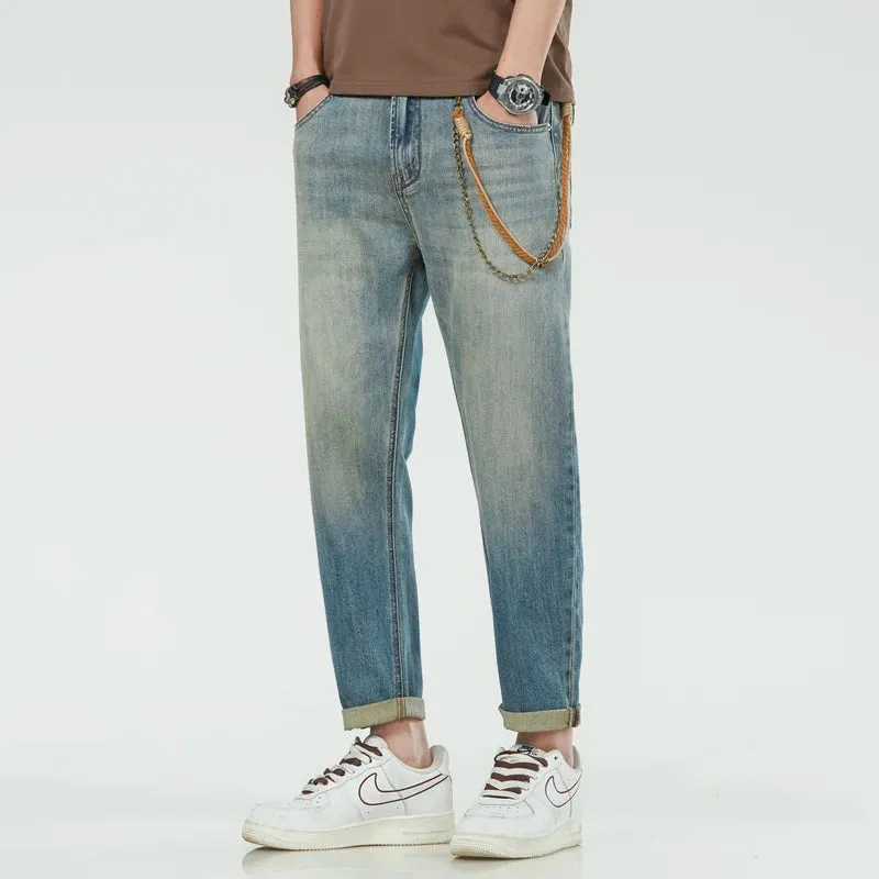 Mens Jeans Brand Men Harem Pants Stretch Retro Blue Ankle Length Denim Pants Streetwear Fashion Pockets Tapered Cropped Vintage