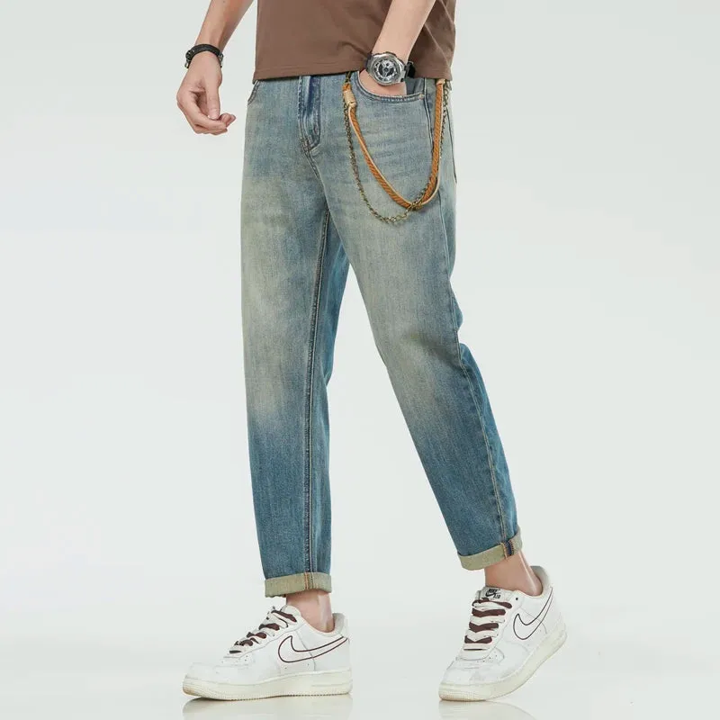 Mens Jeans Brand Men Harem Pants Stretch Retro Blue Ankle Length Denim Pants Streetwear Fashion Pockets Tapered Cropped Vintage