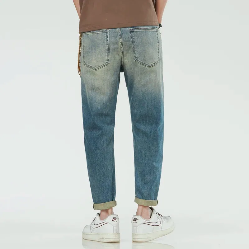 Mens Jeans Brand Men Harem Pants Stretch Retro Blue Ankle Length Denim Pants Streetwear Fashion Pockets Tapered Cropped Vintage