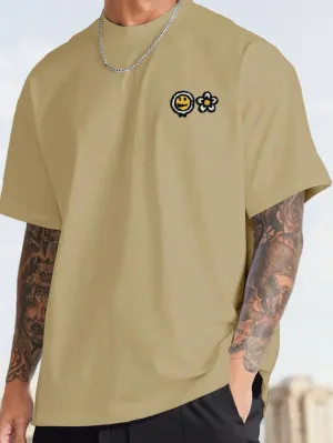 Men's Round Neck Short Sleeve T-shirt With Face Print