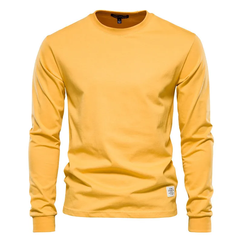 Men's Solid Color Round Neck Long-sleeved Top T-shirt