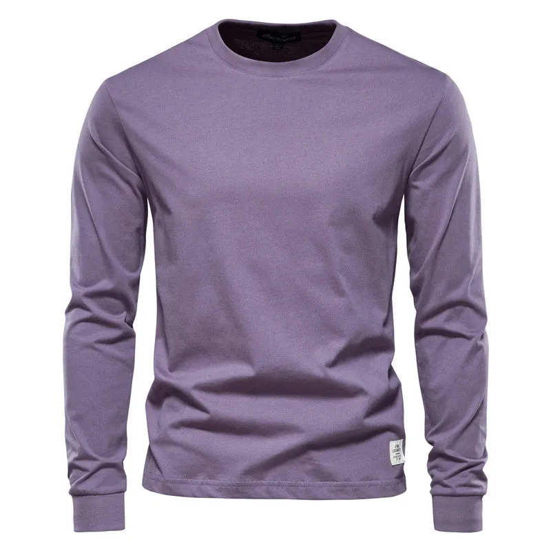 Men's Solid Color Round Neck Long-sleeved Top T-shirt