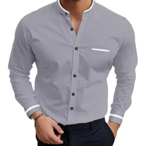 Men's Stand Collar Long Sleeve Shirt Business Casual Oxford Textured Shirt 21461031L