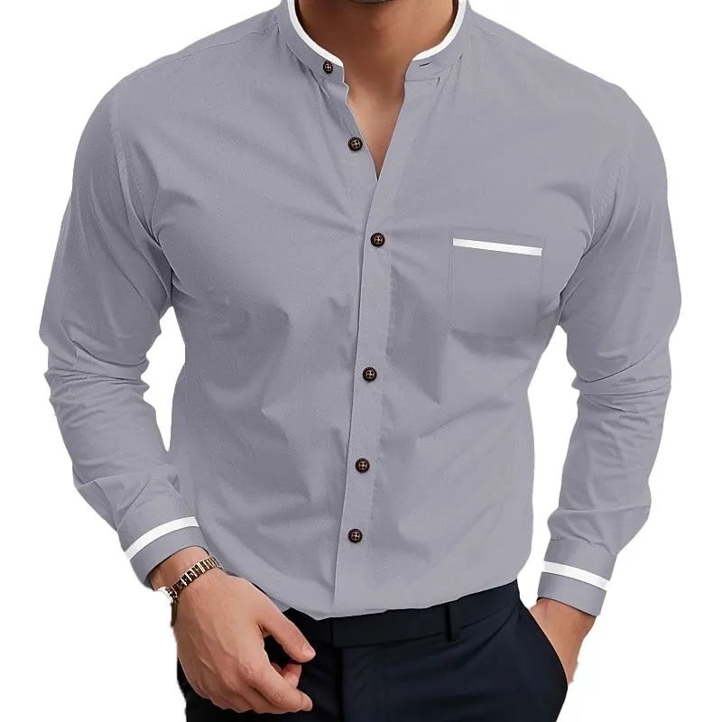 Men's Stand Collar Long Sleeve Shirt Business Casual Oxford Textured Shirt 21461031L