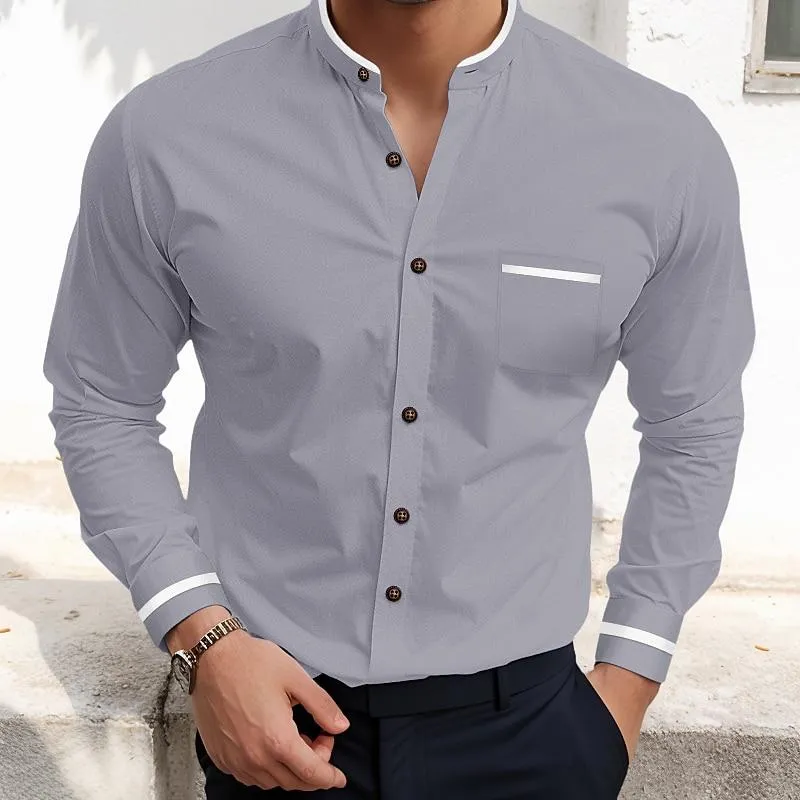 Men's Stand Collar Long Sleeve Shirt Business Casual Oxford Textured Shirt 21461031L