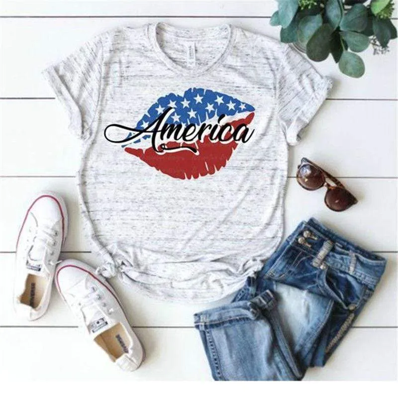 Merica Lipstick Printed T-shirts