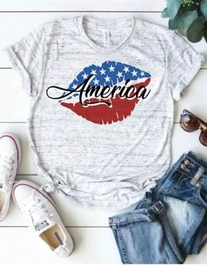 Merica Lipstick Printed T-shirts