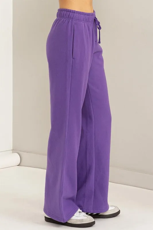 Mid-Rise Drawstring Wide Leg Pants
