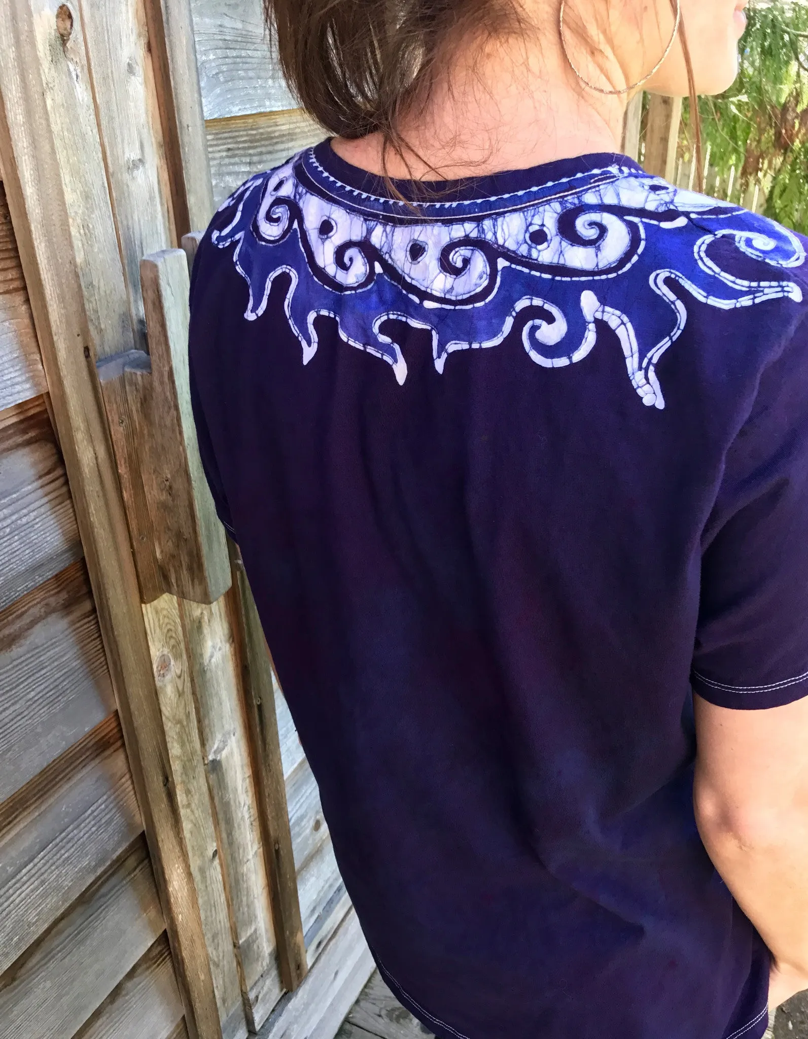 Navy Blue Necklace Handmade Batik Tee - Plus Size - 2X