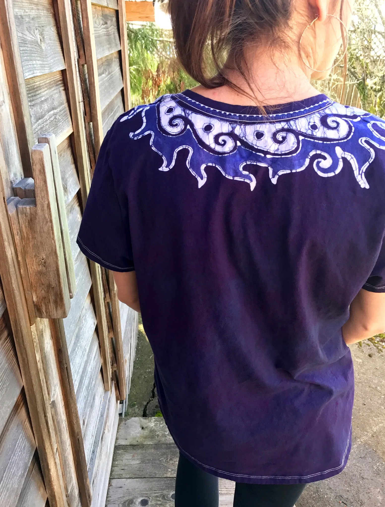 Navy Blue Necklace Handmade Batik Tee - Plus Size - 2X
