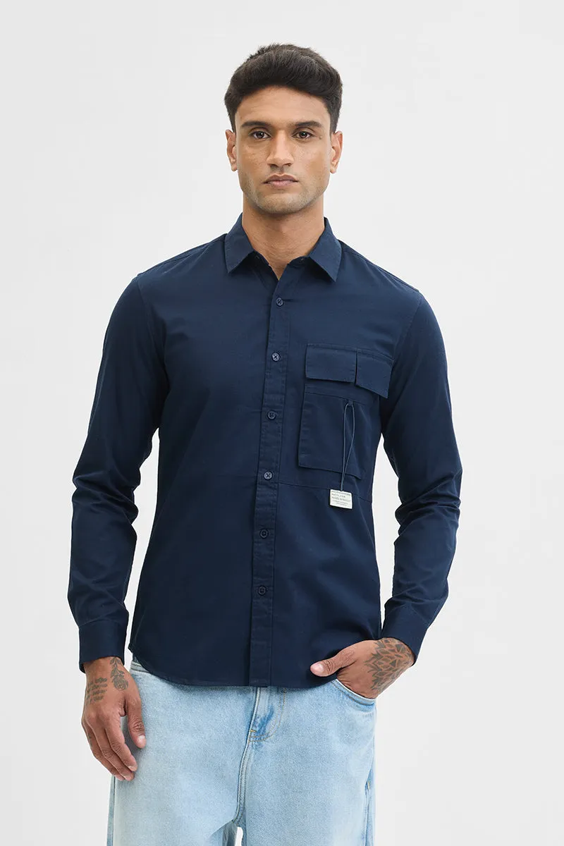 Navy Double Flap Pocket Relaxed Fit Shirt