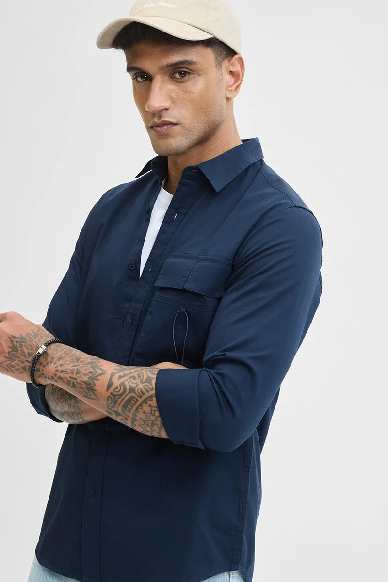 Navy Double Flap Pocket Relaxed Fit Shirt