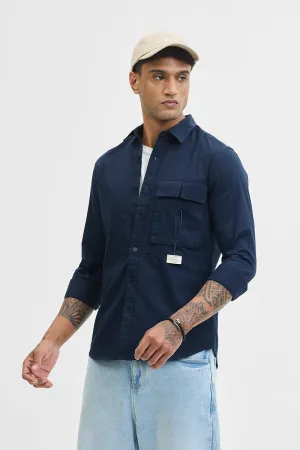 Navy Double Flap Pocket Relaxed Fit Shirt