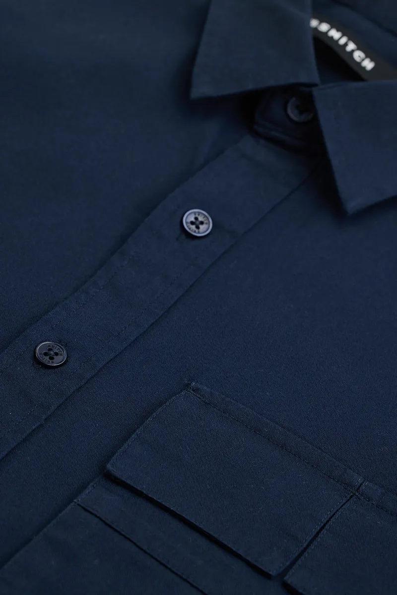 Navy Double Flap Pocket Relaxed Fit Shirt