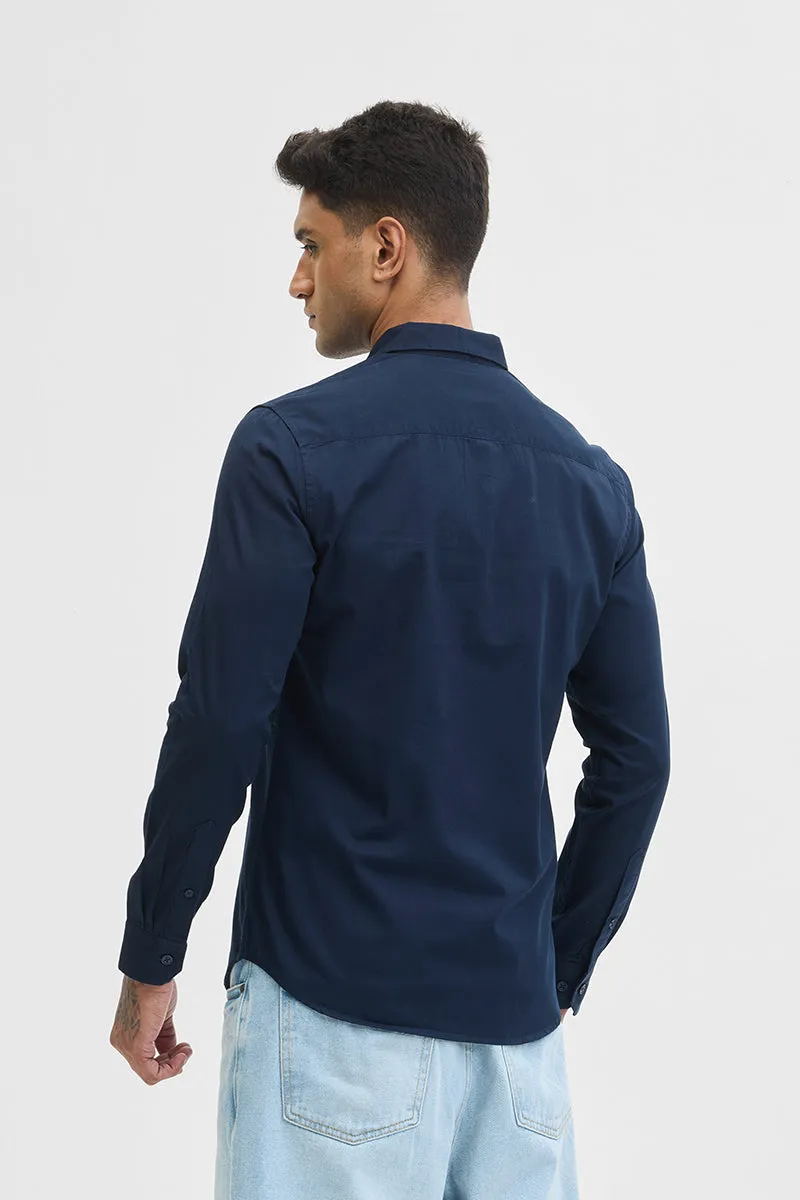 Navy Double Flap Pocket Relaxed Fit Shirt