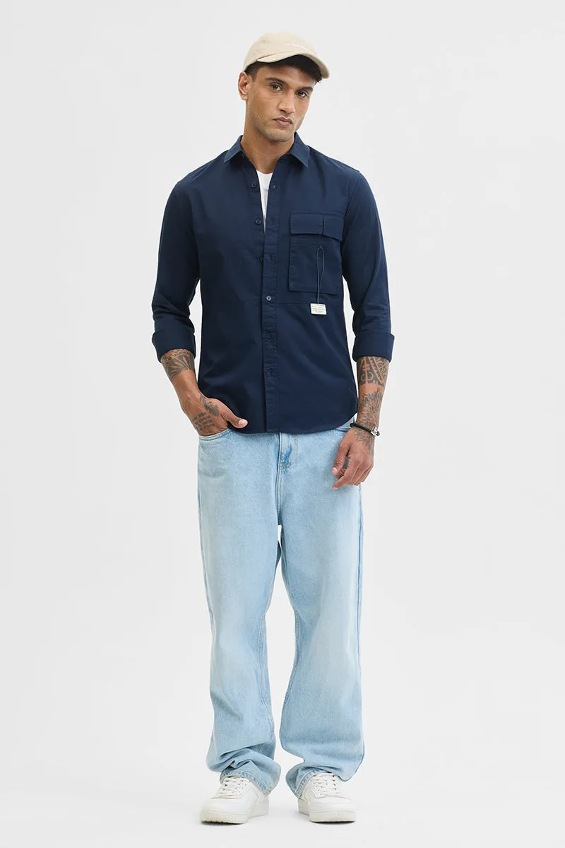Navy Double Flap Pocket Relaxed Fit Shirt
