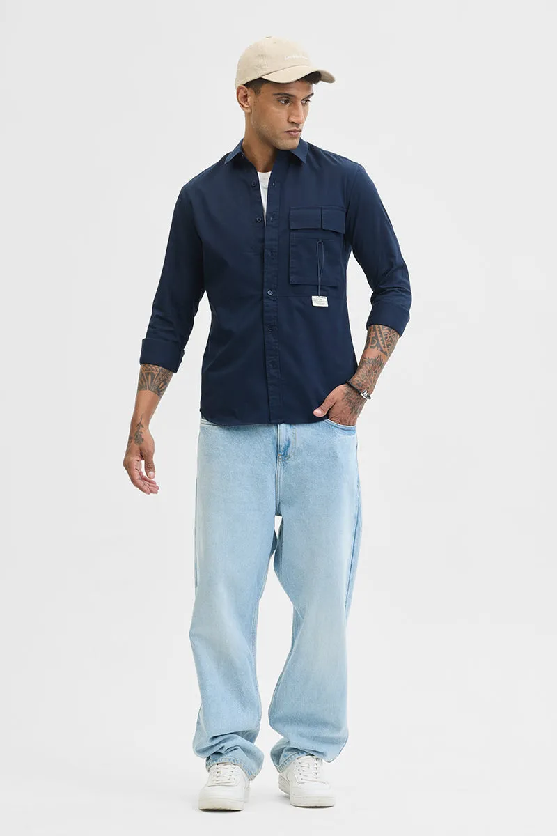 Navy Double Flap Pocket Relaxed Fit Shirt