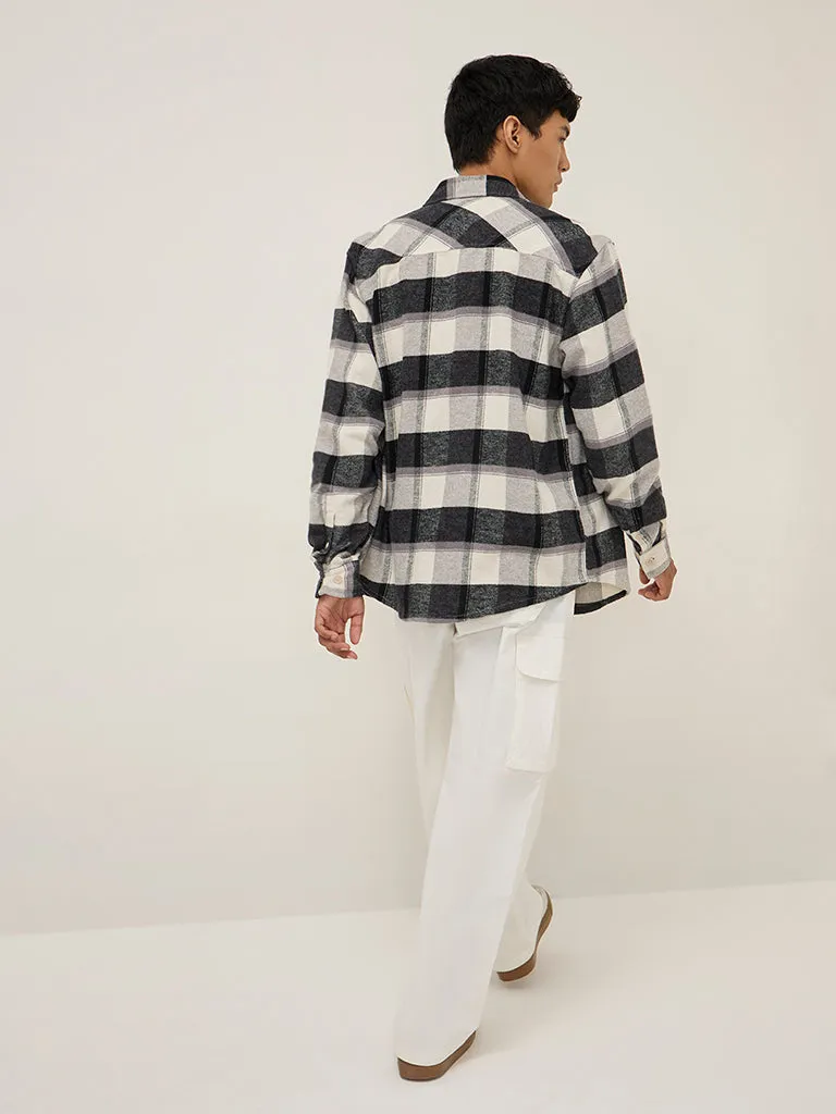 Nuon Charcoal Checkered Design Relaxed-Fit Cotton Shirt