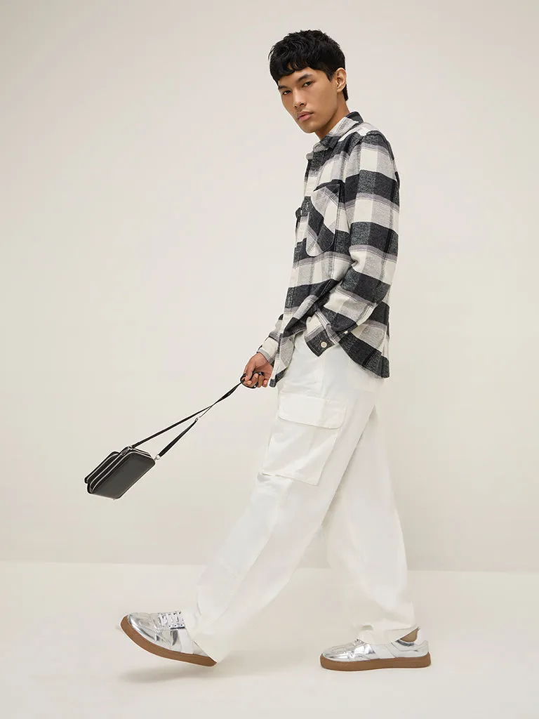 Nuon Charcoal Checkered Design Relaxed-Fit Cotton Shirt