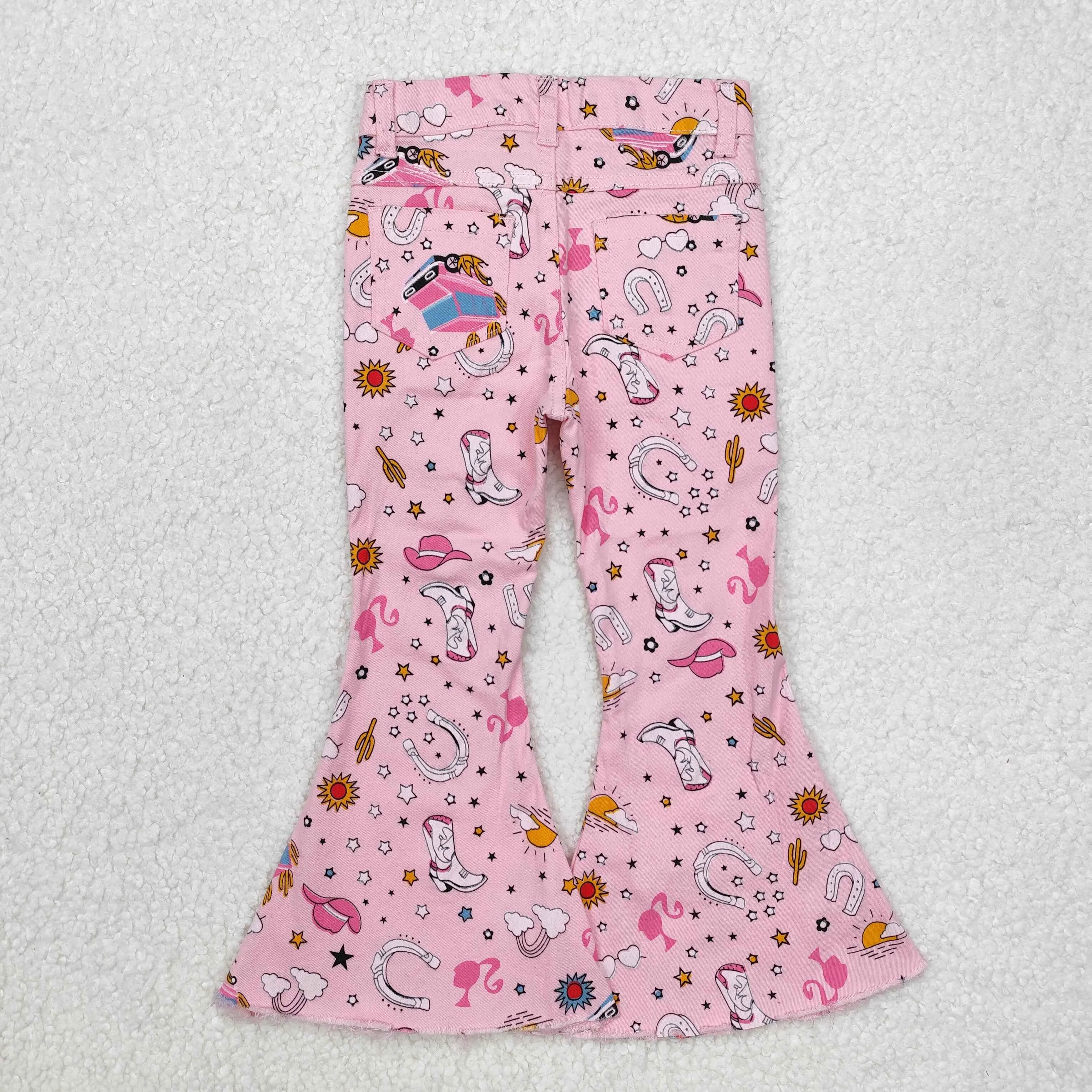 P0407 Barbie Pink western denim jeans bell pants 202412 RTS