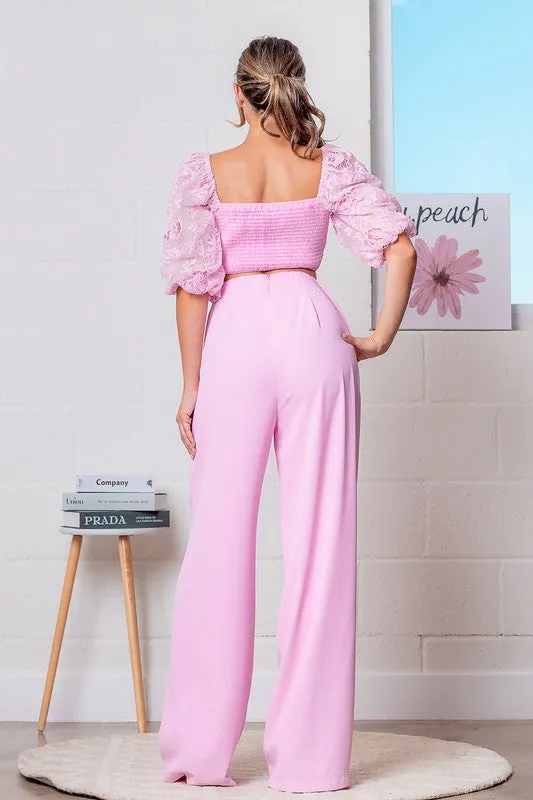 Pink Elbow Sleeve Top and Pants Set