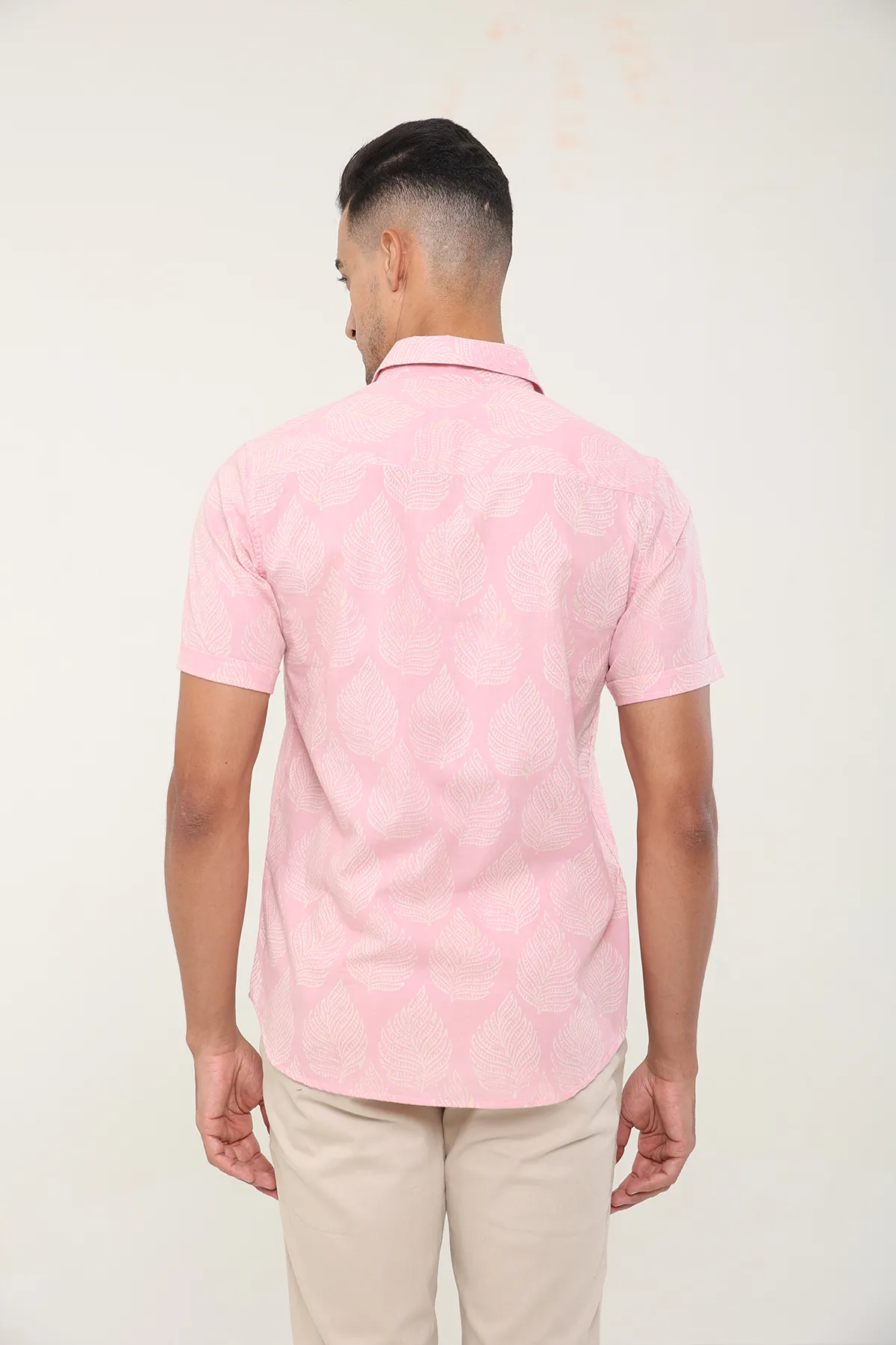 Pink Palm print cotton shirt half sleeves | Style Matters