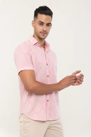 Pink Palm print cotton shirt half sleeves | Style Matters