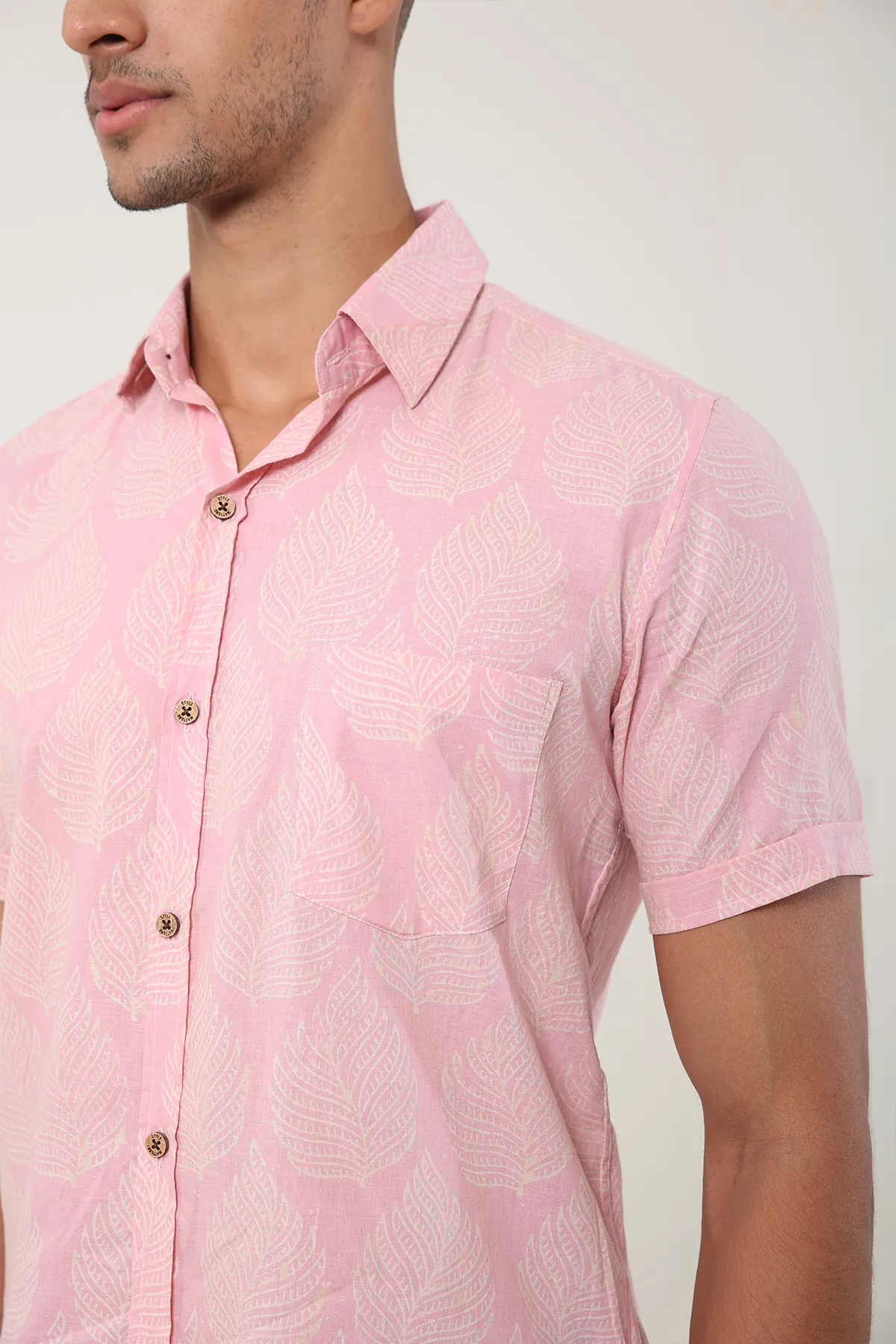 Pink Palm print cotton shirt half sleeves | Style Matters