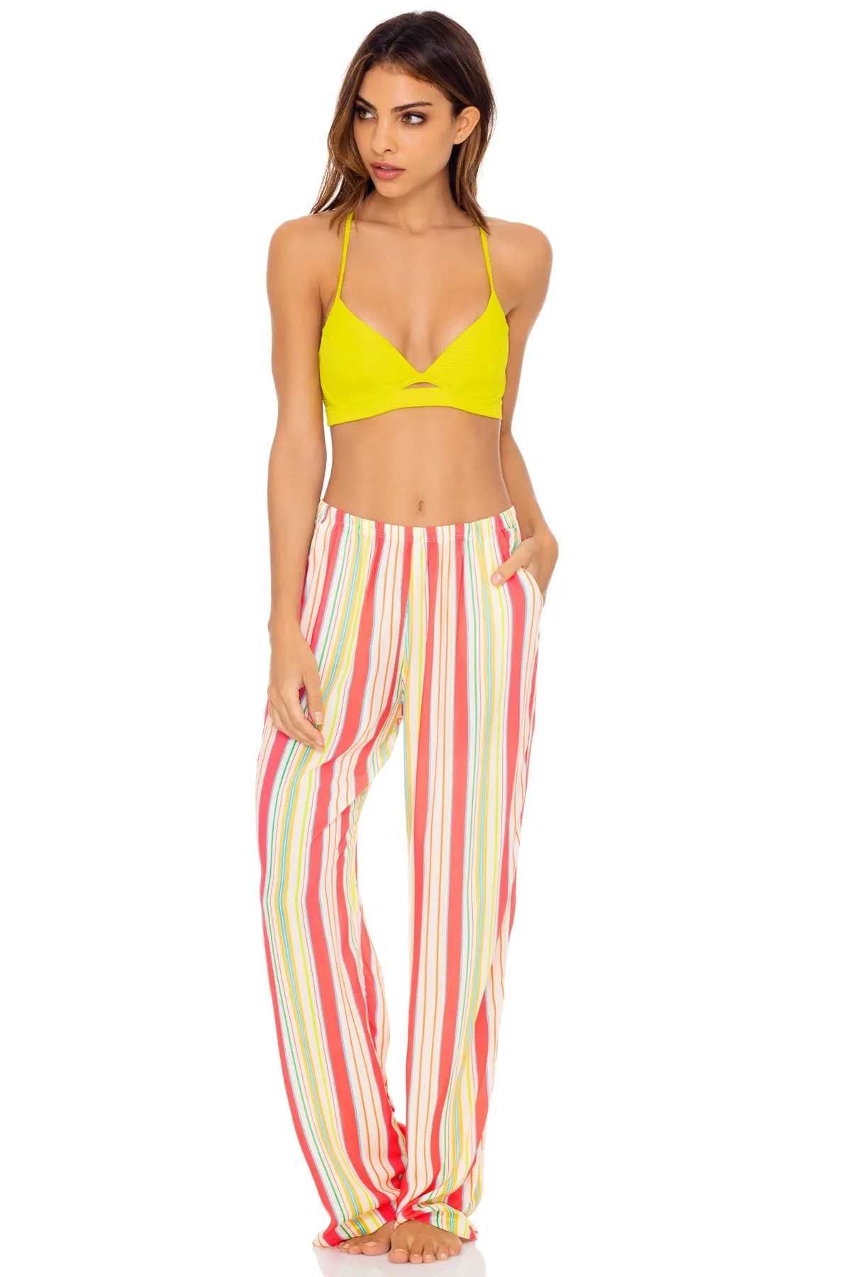 PLAY TIME - Flare Bottom Pants • Multi White