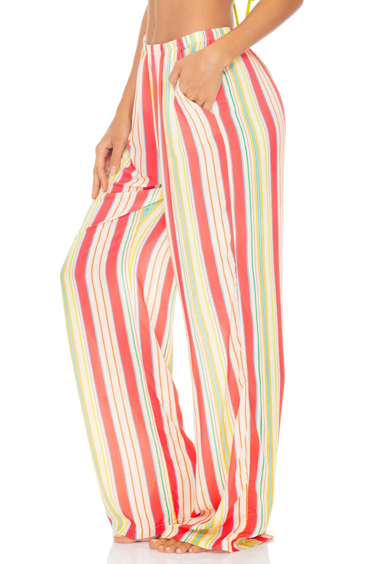 PLAY TIME - Flare Bottom Pants • Multi White