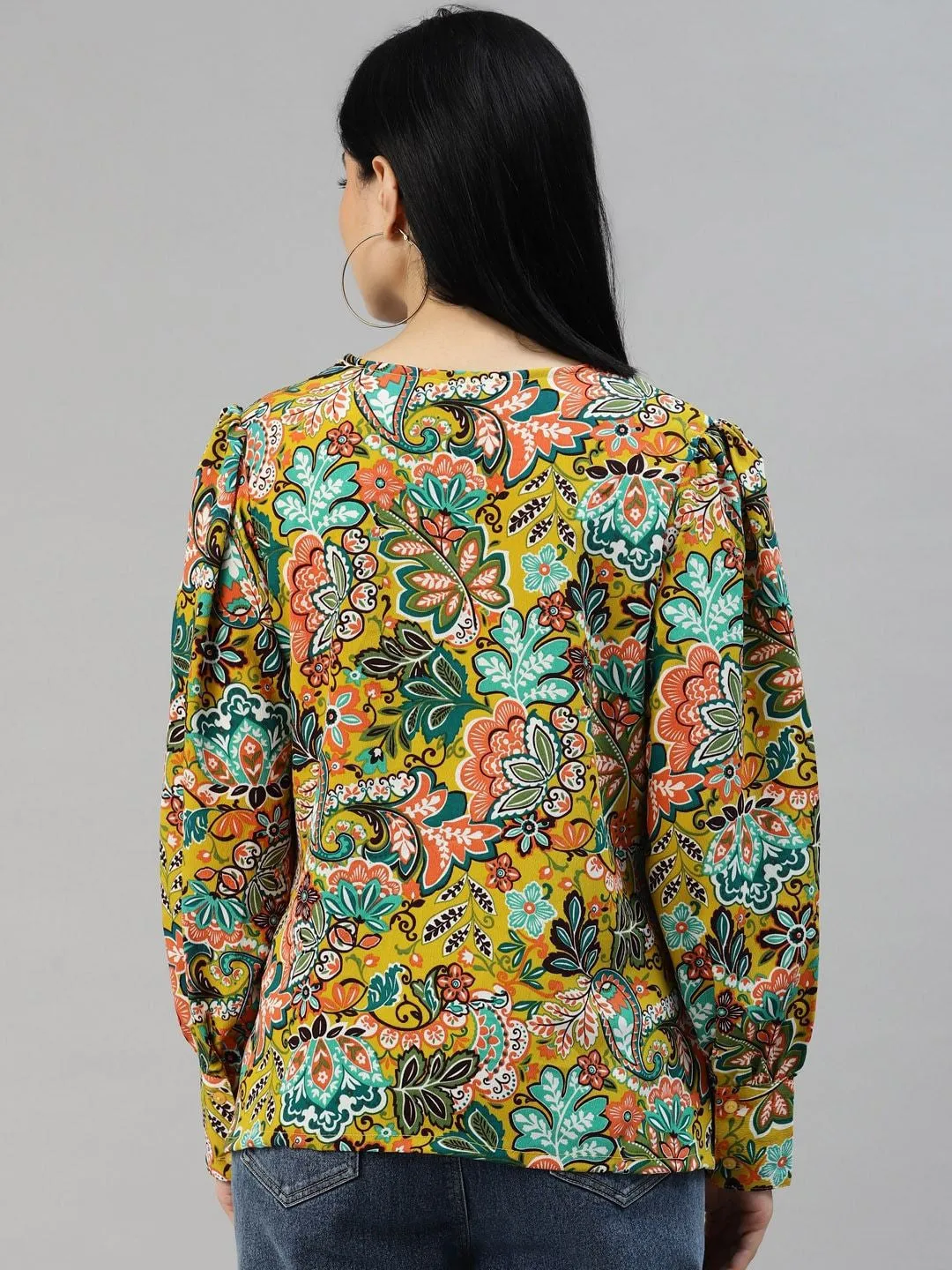 plusS Women Yellow Floral Printed Casual Shirt