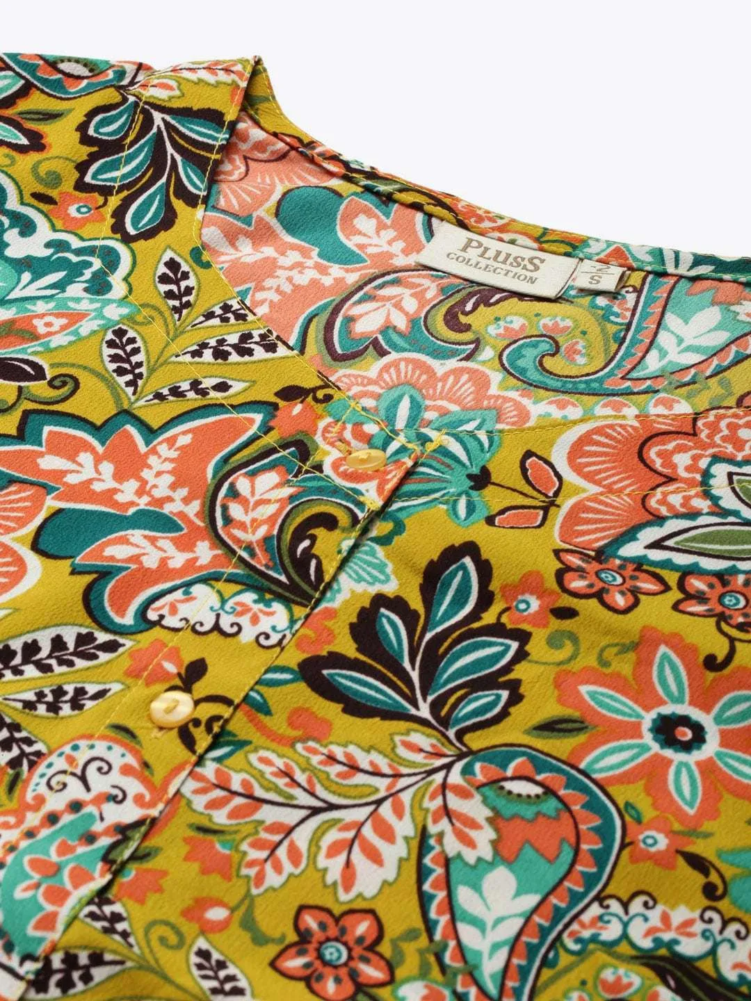 plusS Women Yellow Floral Printed Casual Shirt