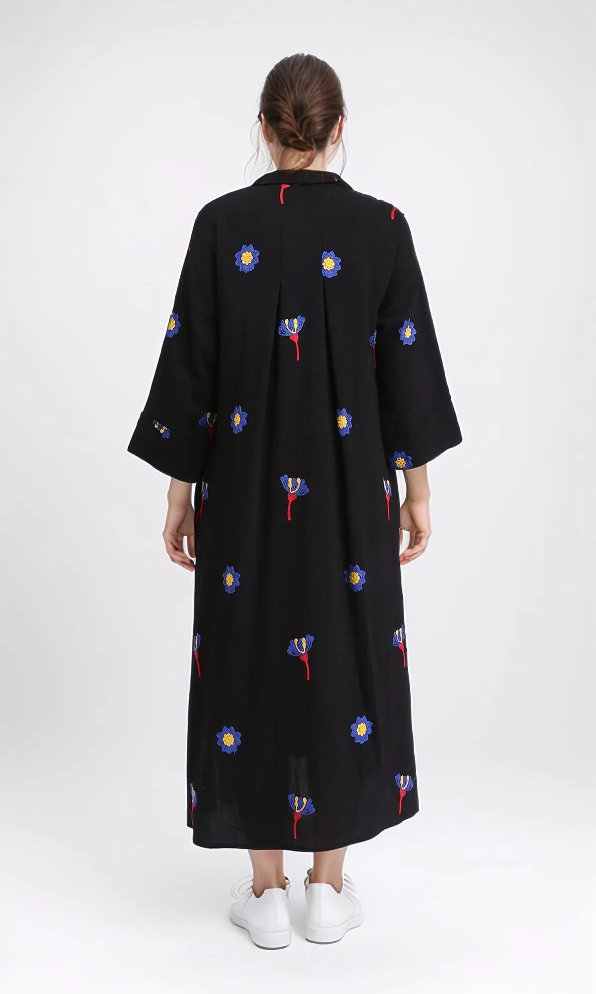 R206092 - Floral Shirt Dress with Side Pockets - Black