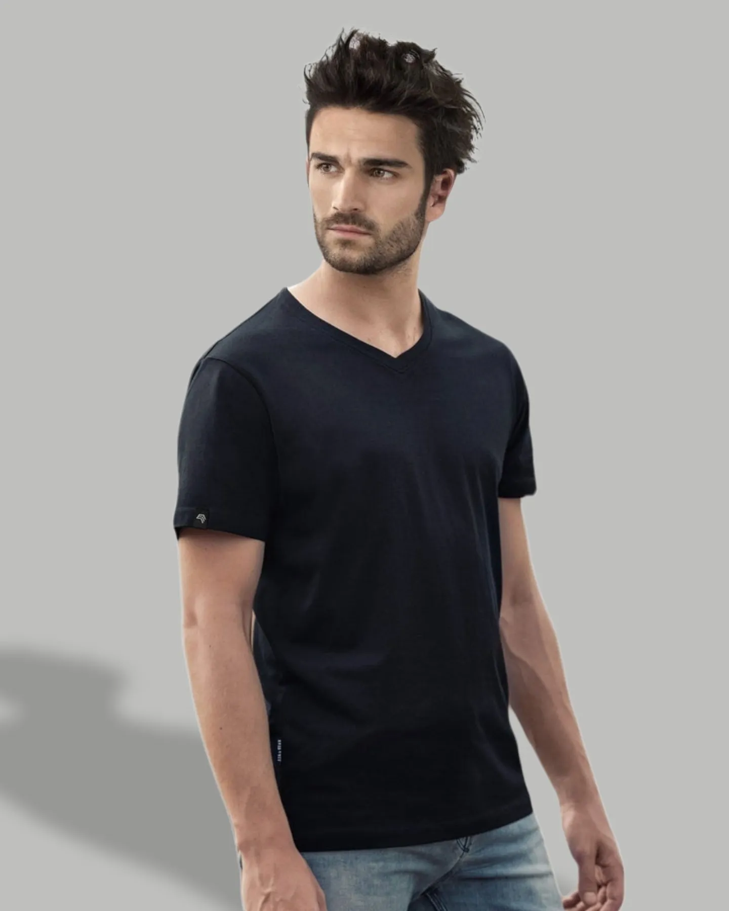 RMH 0102 ― Herren Luxury Bio-Baumwolle V-Neck T-Shirt - Schwarz