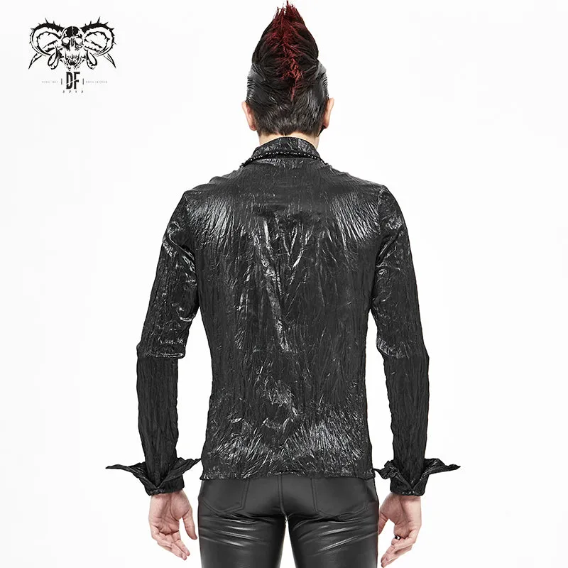 SHT067 Punk shiny pleated basic style men shirts