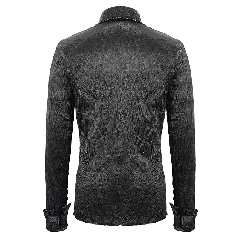 SHT067 Punk shiny pleated basic style men shirts