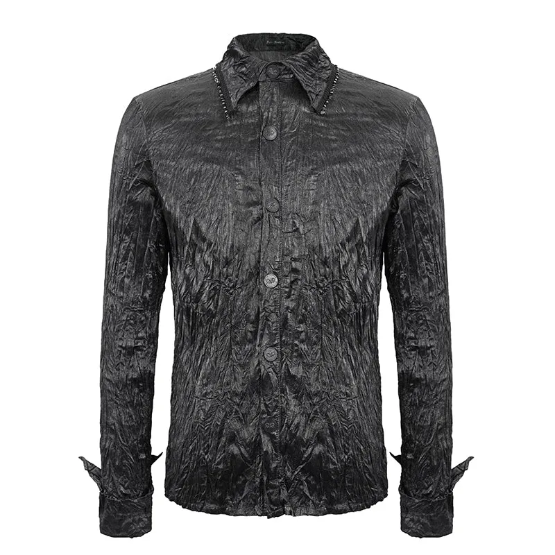 SHT067 Punk shiny pleated basic style men shirts