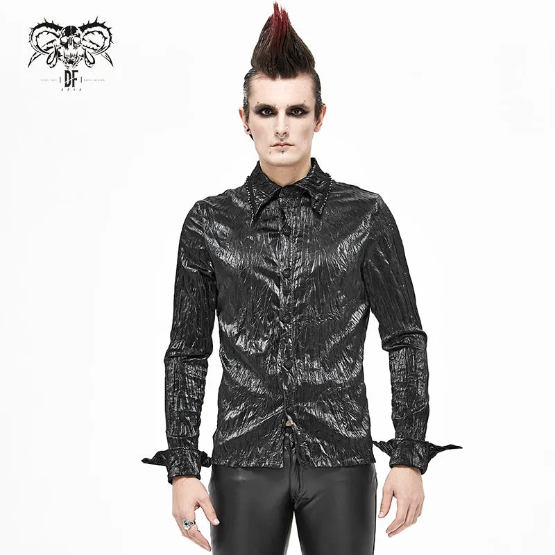 SHT067 Punk shiny pleated basic style men shirts